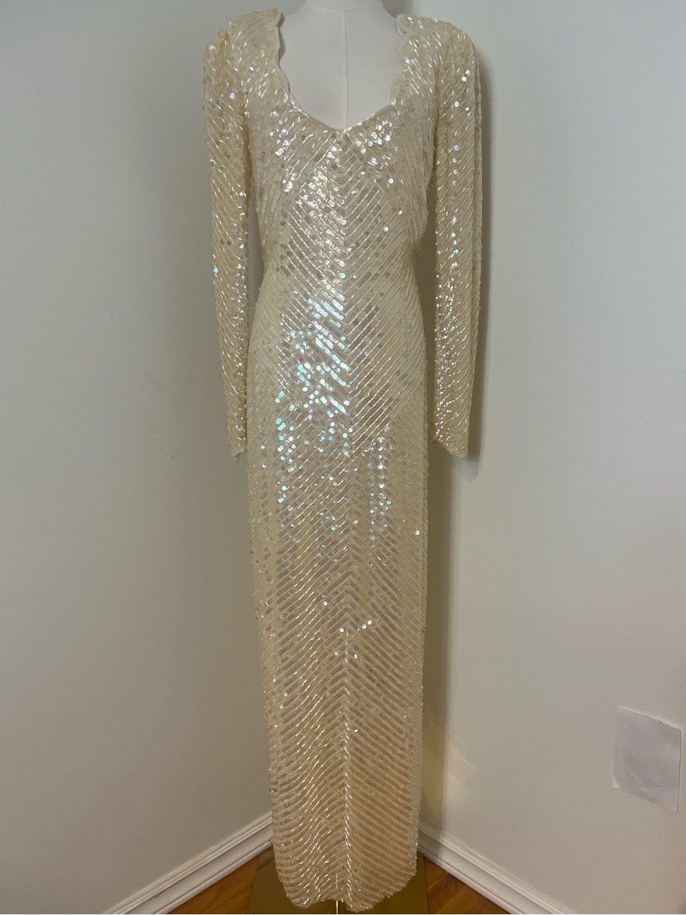 Nadine Vintage Ivory Sequin Long Sleeve Evening Dress